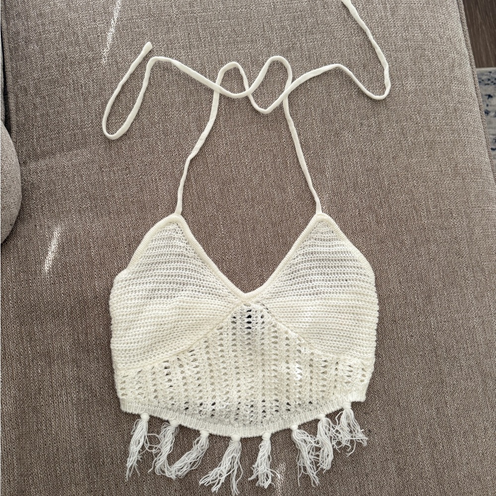 PrettyLittleThing Cream Crochet Crop Top
